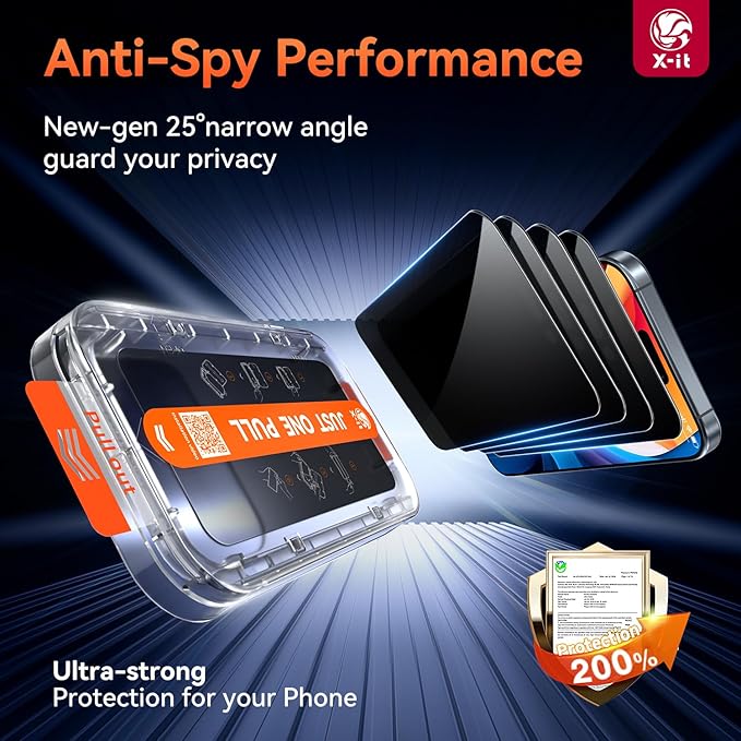 X-it Compatible for iPhone 17 Pro Privacy Screen Protector [9H+ Military Grade Shatterproof & 100% Anti-Spy], Scratch Resistant Tempered Glass, Full Edge Coverage Protection, Case Friendly, 4 Pack