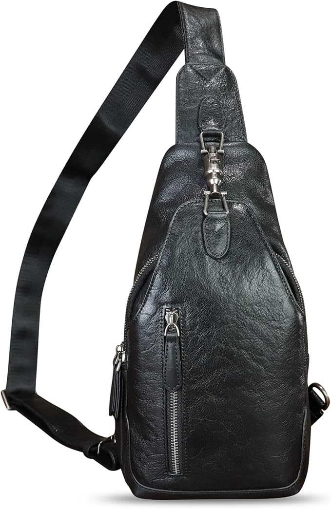 Genuine Leather Silng Bag for Women and Men Real Leather Sling Backpack Shoulder Crossbody Bag Chest Purses