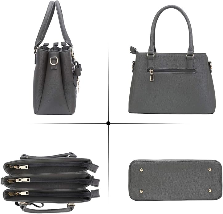 KKXIU Women Satchel Bags Handle Shoulder Handbags and Purses Pockets Zipper Leather Crossbody Bags