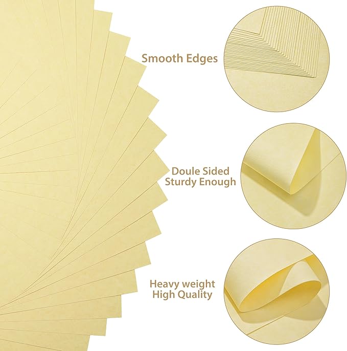 30 Sheets Parchment Paper - Creamy Yellow 8.5” x 11” Letter Size Parchment Card Stock 65lb Heavyweight Paper Thick Vintage Paper for Certificate, Crafts, Business Cards, Invitations PAP04CY