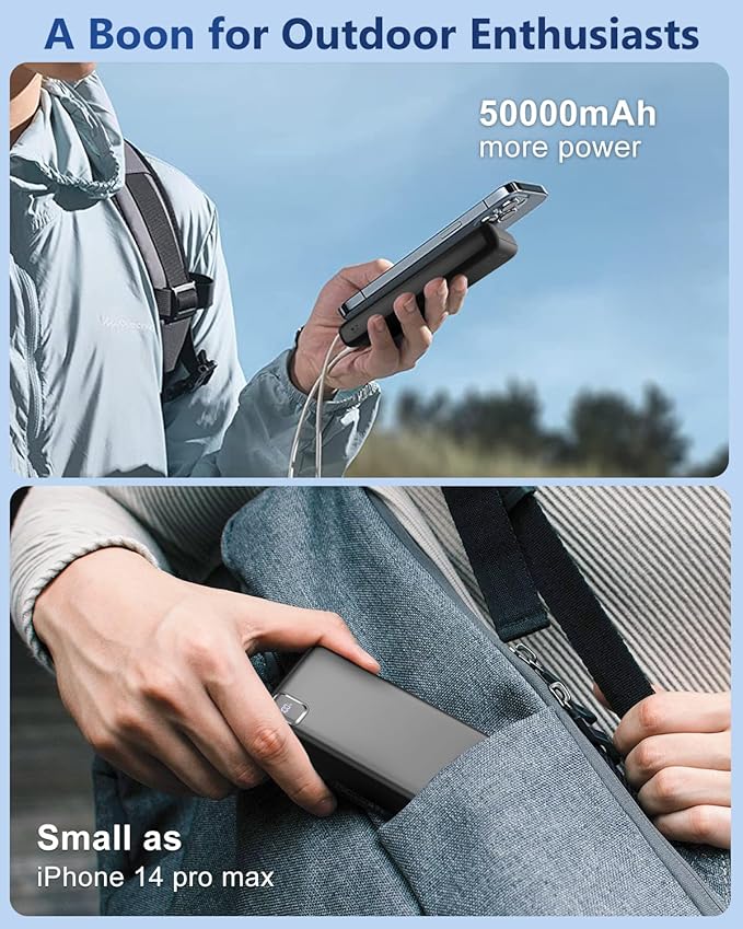 Portable Charger 50000 mAh Power Bank PD 30W and QC 4.0 PowerBank Fast Charging External Battery Pack with USB-C LED 3 Outputs & 2 Inputs Portable Charging for iPhone 15 14 13 pro, Samsung