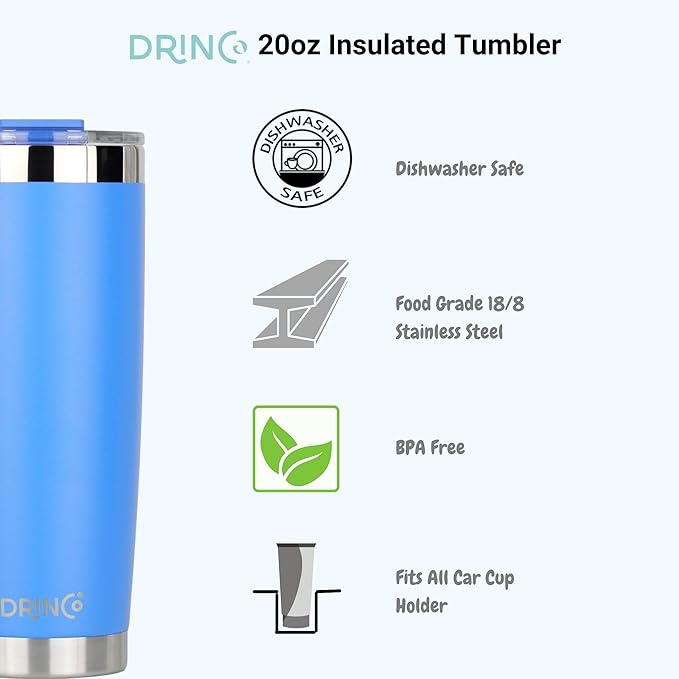 Drinco - 20 oz Stainless Steel Tumbler | Double Walled Vacuum Insulated Mug With Lid, 2 Straws, For Hot & Cold Drinks (20oz Royal Blue, 20oz)