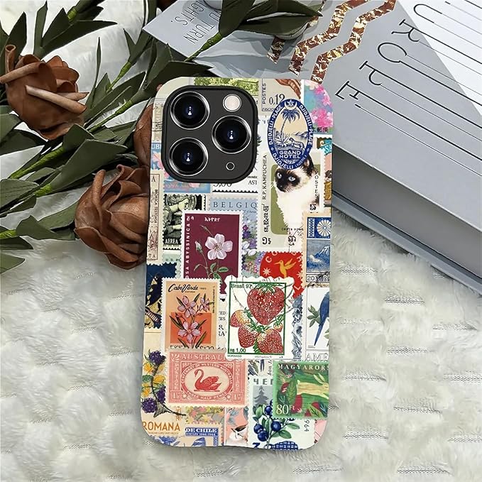 Case for iPhone 11 Pro Max,Vintage Stamp Collage for Woman Men Full Body Protective Cover Shockproof 2 in 1 Silicone + Hard PC Case for iPhone 11 Pro Max