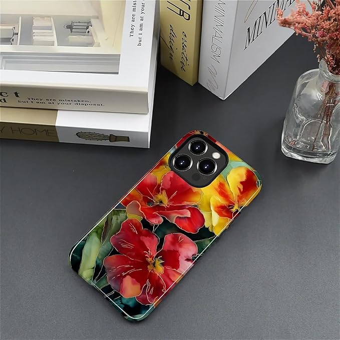 Case for iPhone 13 Pro Case,Vintage Floral Girly Design - Hybrid Dual Protection Silicone + Hard PC Shockproof Full Body Cover Slim Anti-Scratch Protective Case for Men Women