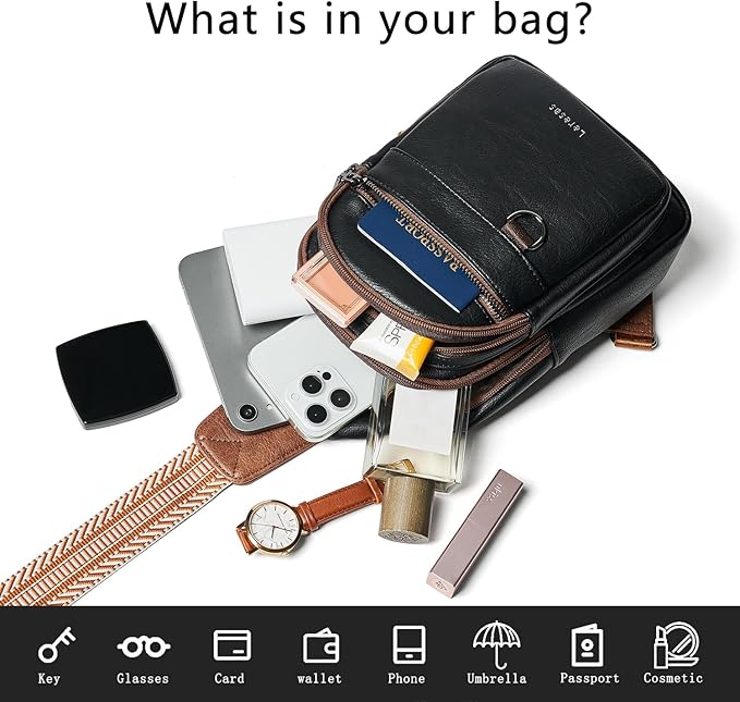 7L Sling Bag for Women Men Vegan Leather Crossbody Bags Fanny Pack Purse Backpack Over Shoulder Bag Travel Anti Theft