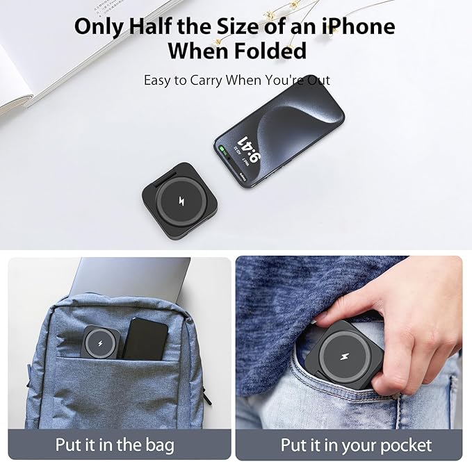 Fast Wireless Charger, Magnetic Foldable 3 in 1 Charging Station for iPhone 17/16/15/14/13/12/Pro/Plus/Pro Max, 5W Portable Charger for Apple Watch10/9/8/7/6/5/4/3/SE, for Airpods3/2/Pro-Black