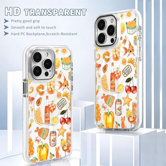 DAIZAG Case for iPhone 16 Pro Max, [Compatible with MagSafe],Phone Case for Women Girls Magnetic Clear Cover,Fruit Collage Summer Aesthetic