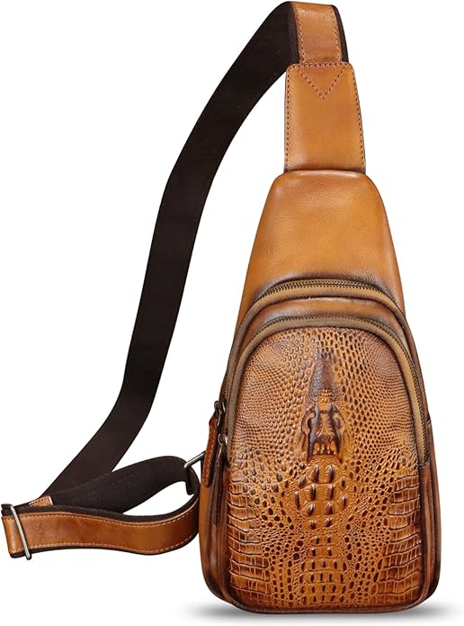 Genuine Leather Silng Bag for Women and Men Real Leather Sling Backpack Chest Purse Shoulder Crossbody Bag