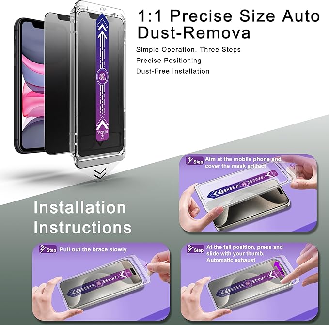 2 Pack Matte Privacy Screen Protector for iPhone 11 and iPhon XR 6.1-Inch Auto Dust Removal, No Bubbles,Anti-Spy Tempered Glass Film, Easy Installation