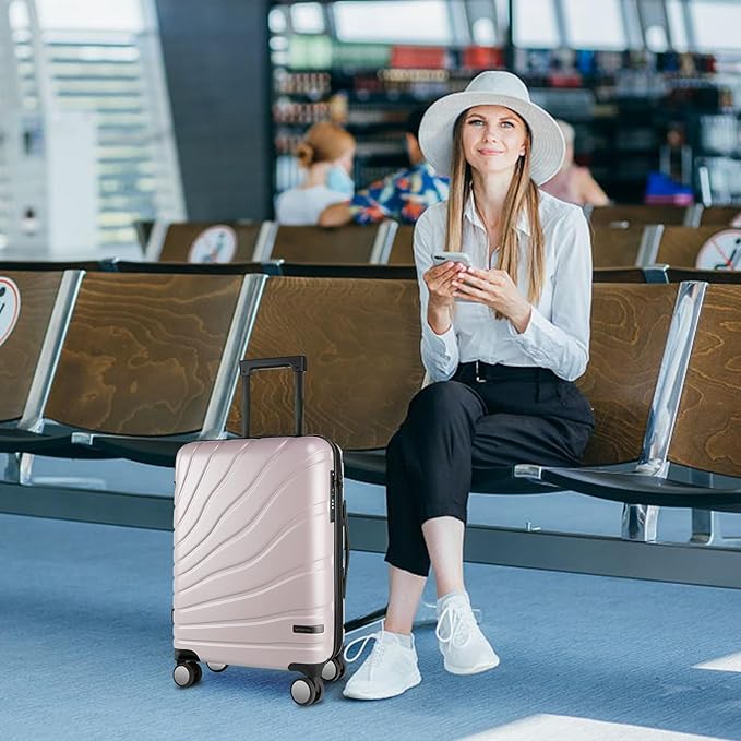 VANKEAN Carry On Luggage with Spinner Wheels & TSA Lock, Expandable Fashionable Hard Shell Suitcase airline approved，20 Inch Carry-On，Light Purple