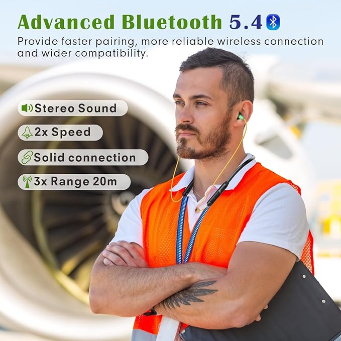 MIPEACE Bluetooth Earplug Headphones, Neckband Wireless Earbuds earplugs-29db Noise Reduction isolating in-Ear earplug Earphones and Controls,IPX5 sweatproof,19+Hour Battery(Yellow & Green)