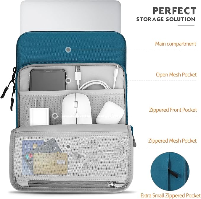 MoKo Laptop Sleeve Bag for 13.3-14 Inch, Notebook Carrying Case with Pocket Fits New MacBook Pro M3/M2 14" /13" M2/M1 Pro/M1 Max 14.2 2023-2021/Air 13.6" M2 2022, Surface Pro 9/8 13", Peacock Blue