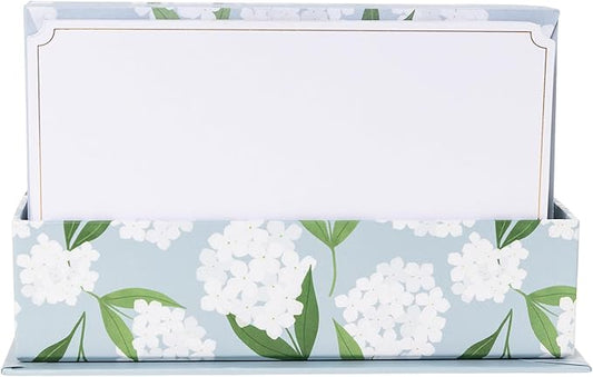Graphique All Occasion Flat Notes, Pack of 50 Blank Index Cards with Envelopes & Decorative Storage Box, Thick Cardstock Stationary Gift, White Hydrangeas, 5.625” x 3.5”