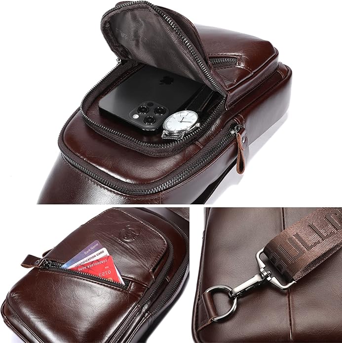 LUKZIJAES Genuine Leather Sling Bag for Men