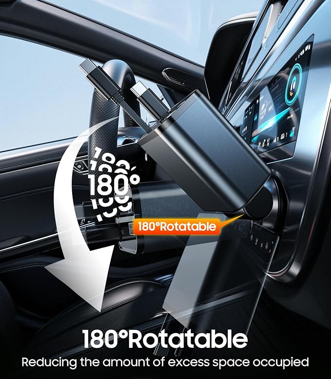 Temdan Retractable Car Charger, 4 in 1 Fast Charger USB C Car Truck Accessories, Travel Essentials Gifts for Women Men, Car Accessories for iPhone 17 Pro Max Air 16 15 14 13 Plus,Galaxy,Pixel-Grey