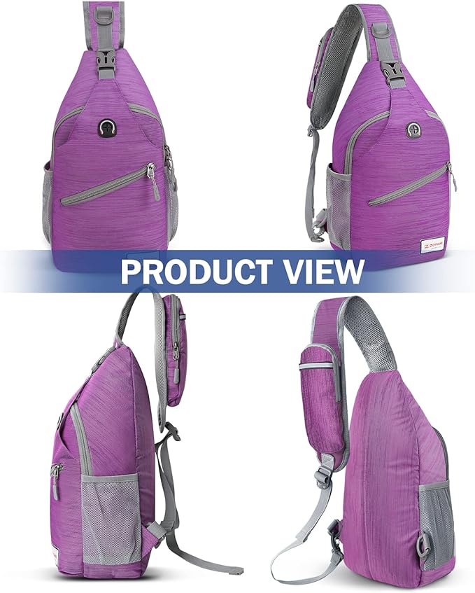 ZOMAKE Sling Bag,Small Crossbody Sling Backpack,Water Resistant Shoulder Daypack for Travel,Anti Thief Chest Bag for Hiking(Purple(Stripe))