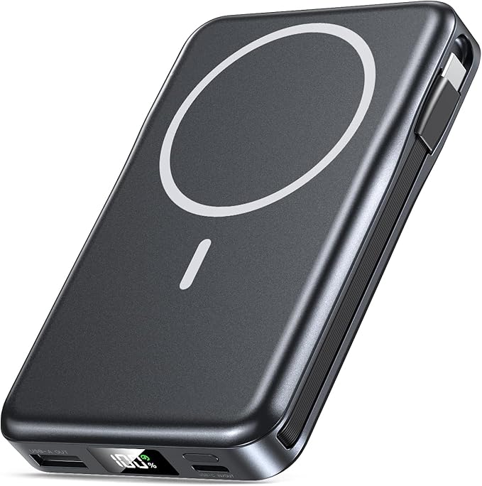 Magnetic Portable Charger, 10000mAh Power Bank, 5 in 1 Portable Charger with Built in Cable, 20W Fast Charging for Magsafe Battery Pack Compatible with iPhone 16/15/14/13 Pro/Pro Max, Samsung Series