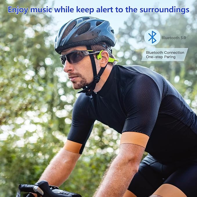 Bone Conduction Headphones, Open Ear Bluetooth 5.0 Headset, Lightweight Sweatproof Wireless Sport Earphones with HD Microphone, 8H Playtime for Running, Cycling, Workouts