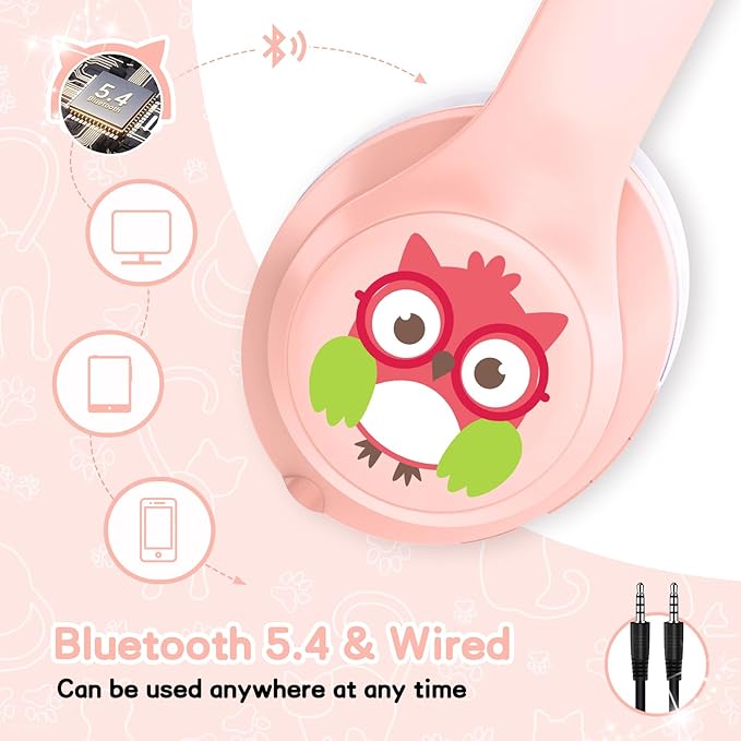 LOBKIN Active Noise Cancelling Headphones for Kids,Kids Headphones ANC Bluetooth 5.4 Wireless with Mic 50H Playtime Safe Volume Limited Foldable for Boy Girl Travel/School/iPad(Without LED Light)