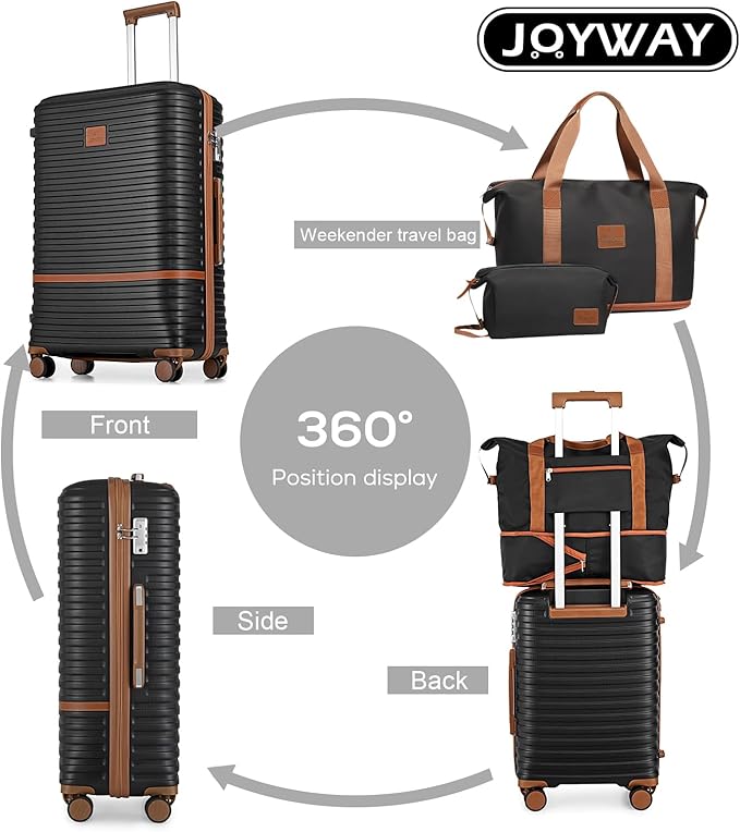 Joyway 28 Inch Luggage with Spinner Wheels, Lightweight Hard Shell Large suitcase, 3 Piece Luggage Sets with TSA Lock, Black