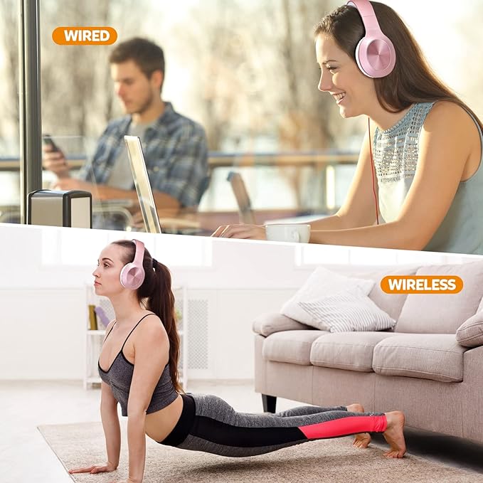 Bluetooth Headphones Over Ear, 68H Playtime 3 EQ Music Modes Wireless Headphones with Microphone/Deep Bass, HiFi Stereo Foldable Headset for PC Home Travel Office (Rose Gold)