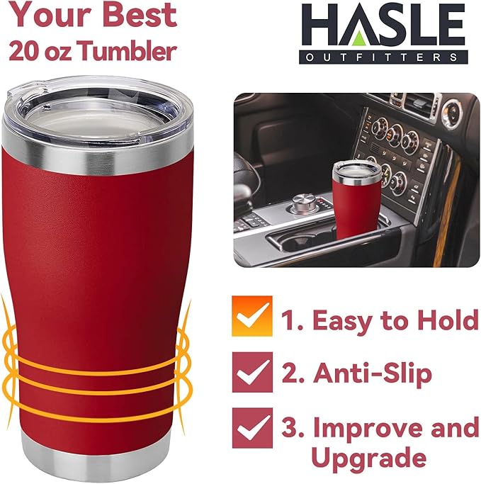 HASLE OUTFITTERS 20 oz Tumbler Bulk, Stainless Steel Tumblers with Lid, Vacuum Insulated Tumbler, Double Wall Powder Coated Cup, coffee mugs, Wine Red, 6 Pack