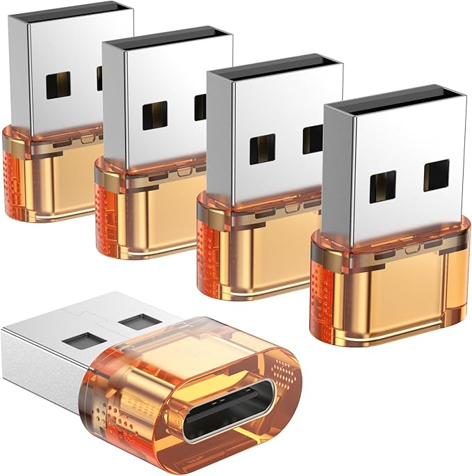 Apple USB-C Female to USB Male Converter 5 Pack - Power Charger Adapter for Apple Watch Series/SE/Ultra 2 iPhone 16/15 Plus Pro Max AirPods Pro (Orange)