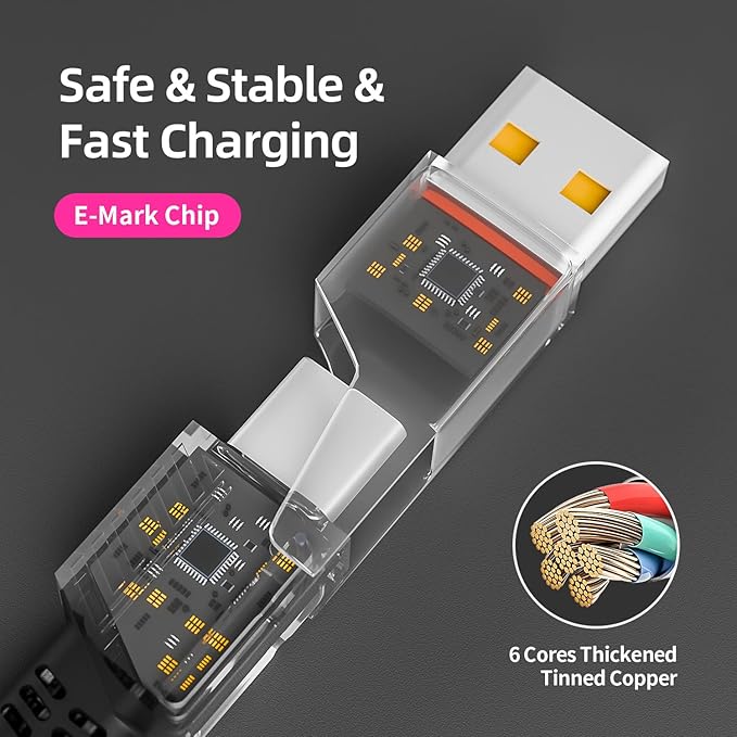 USB C Cable, 240W MAX 4 in 1 Charging Cord 5FT with E-Mark Chip, Fast Charging USB A/C to C/Lightning Cable for iPhone 17/16/15/14/13 Series, MacBook/Pad/Android/Tablets and More, iPhone Charger Cord