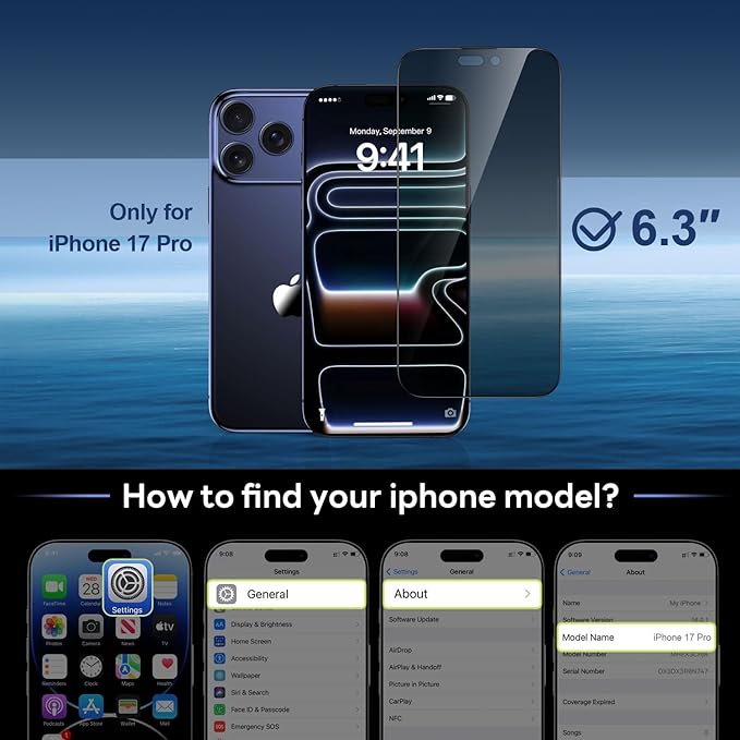 Thomo Privacy Screen Protector for iPhone 17 Pro 2 Pack, [25° Anti Spy] [Top 9H Tempered Glass] [15FT Military Grade Shatterproof] Full Edge Coverage, Bubble Free, Easy Install Case Friendly