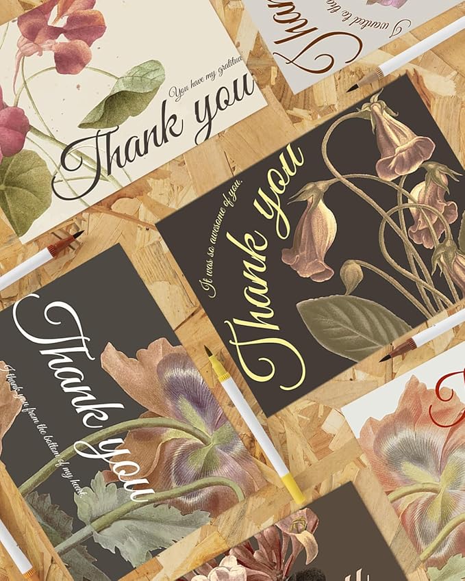 qiqee Palm Flower Thank You Cards 24 Greeting Gift Cards for Handwritten Messages 4x6 Inch Thank You Notes (24pcs Envelopes)