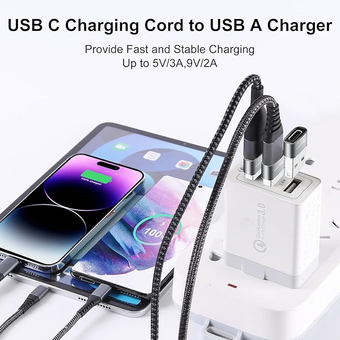 USB to USB C Adapter 10 Pack,USB A to USB C Adapter,USBC Female to USBA Male,C Charging Cable Converter for iPhone 15/14/13,MacBook Pro,Laptop,Black+Grey