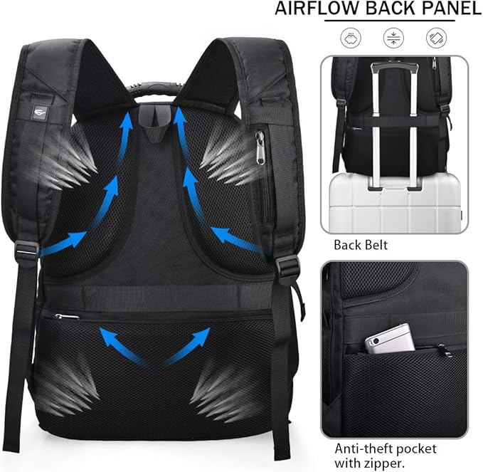 NUBILY Laptop Backpack 17 Inch Waterproof Extra Large TSA Travel Backpack Anti Theft College Business Mens Backpacks with USB Charging Port 17.3 Gaming Computer Backpack for Women Men Blue 45 L