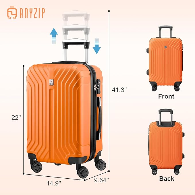 AnyZip Expandable Carry On Luggage, 20 Inch Hard Shell Travel Suitcase,Rolling Lightweight Suitcases with Wheels TSA Lock (Orange)