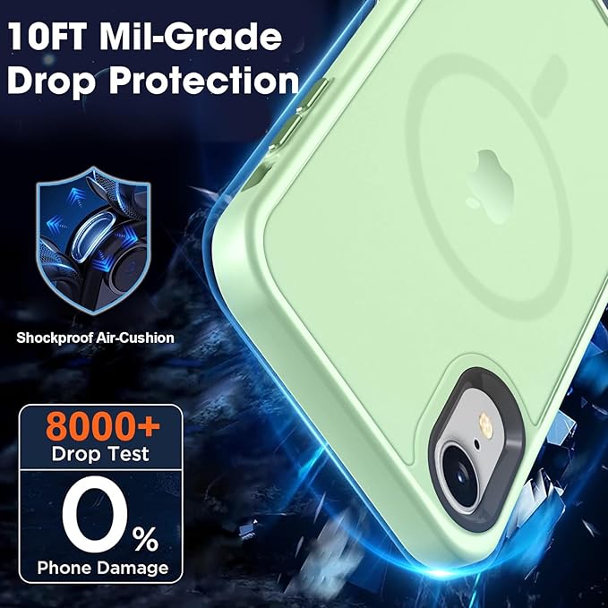 MOCCA Strong Magnetic for iPhone XR Phone Case, [Compatible with Magsafe][Mil-Grade Drop Protection] Slim Thin Translucent Matte Protective Cover Case for iPhone XR Case 6.1'', Light Green
