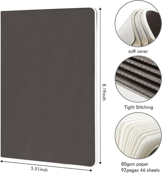 feela 8 Pack Soft Cover Journal Bulk, Notebooks College Ruled for Work, Lined Travel Journal for Women Men, Note Taking Notebook School Supplies Business Writing, 8.2” x 5.5”, A5, Gray