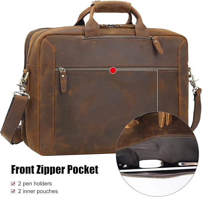 TIDING Leather 15.6" Laptop Backpack Convertible Business Briefcase Crossbody Shoulder Messenger Bag, Brown