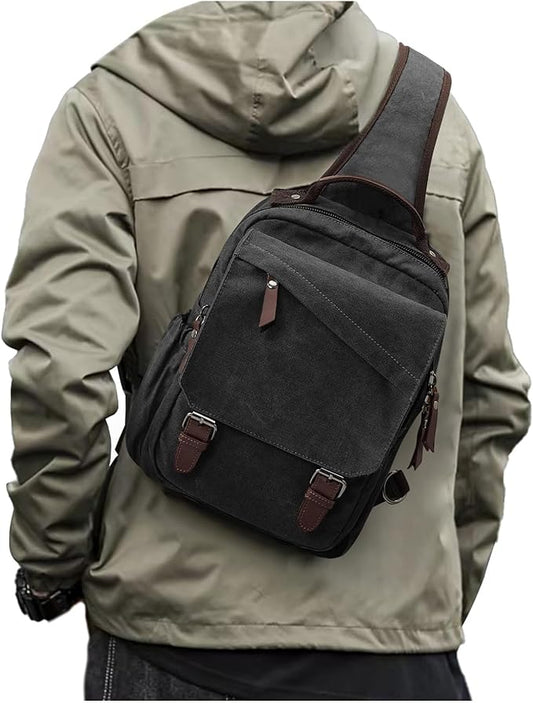 Messenger bag for Men,Small Sling Crossbody Backpack Shoulder Bag for Men Women,canvas Strap Backpack Sling Bag