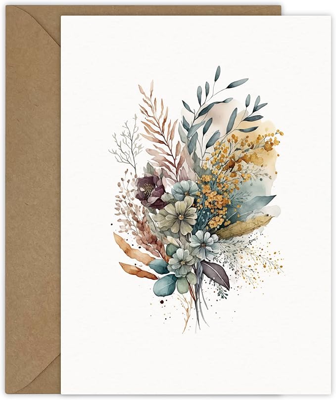 5 Watercolor Flowers Greeting Cards All Occasion Blank Note Cards with Envelopes