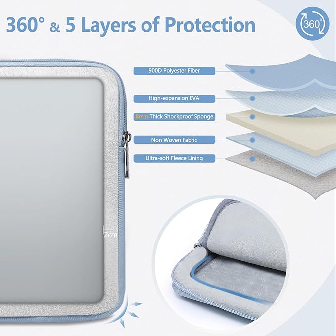 HYZUO 13.3-14 Inch Laptop Sleeve Bag Set for MacBook Pro 14 M4/M3/M2/M1, MacBook Air/Pro 13.3, 13.5"/13.8" Surface Book/Laptop, Notebook Case for 13.3" HP Dell Lenovo Asus Acer, Pale Blue