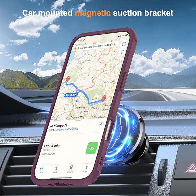 Compatible with iPhone 17 Air Case with Invisible Magnetic O-Ring Stand Military-Grade Translucent Phone Case for iPhone 17 Air 6.5" [Compatible with Mag-Safe][Great Grip Feeling], Wine Red