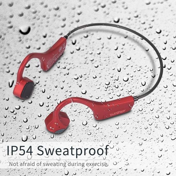 Bone Conduction Headphones Bluetooth, YouthWhisper Open Ear Wireless Earphones, Sports Headphones with Mic Waterproof for Running Cycling Hiking Walking and Workout (Red)