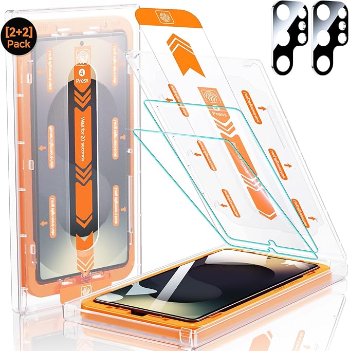 MRGLAS 2+2 Packs for Samsung Galaxy S25 Ultra Screen Protector 6.9'' with Camera Lens Protector [Auto-Dust Removal] [100% Fingerprint Unlock] HD 9H Tempered Glass 10X Military Protection, Zero-Bubble