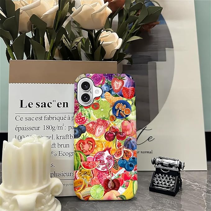 Case for iPhone 16 Plus,Summer Fruit Collage for Woman Men Full Body Protective Cover Shockproof 2 in 1 Silicone + Hard PC Case for iPhone 16 Plus