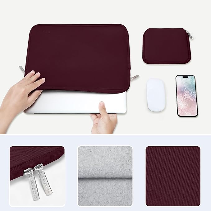 MOSISO Laptop Case 15 inch, 15 inch Laptop Sleeve Bag Compatible with MacBook Air 15 M4 A3241 M3 A3114 M2 A2941 2025 2024 2023, Dell XPS 15, Neoprene Computer Sleeve Bag with Small Case, Wine Red