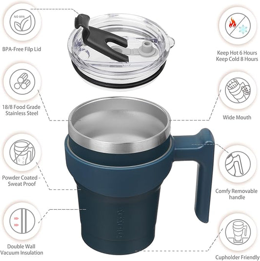 BJPKPK Tumbler With Handle 10oz Stainless Steel Insulated Tumbler Mugs With Lid And Straw For Women And Men,Navy Blue