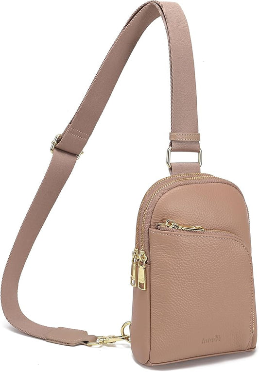 INICAT RFID Blocking Sling Bag Leather Crossbody Bags for Women Fanny Pack Cross Body for Woman Chest Bag for Travel 1.9L