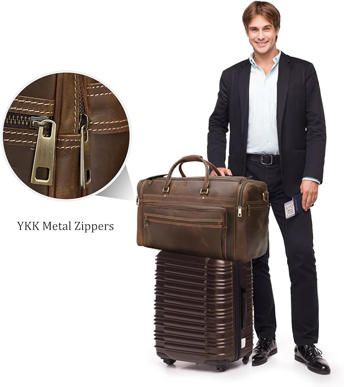 Polare 24" Retro Full Grain Leather Duffel Weekender Travel Overnight Luggage Bag With YKK Metal Zippers