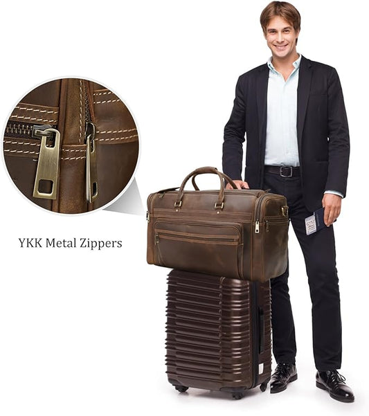Polare 24" Retro Full Grain Leather Duffel Weekender Travel Overnight Luggage Bag With YKK Metal Zippers
