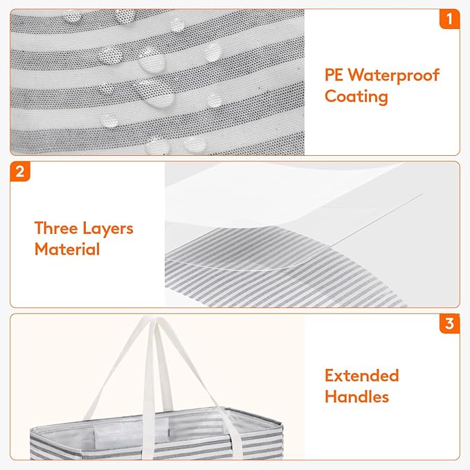 Lifewit Extra Large Tote Bag, Reusable Grocery Bags with Metal Wire Frame and Handles, Standing Utility Foldable Shopping Bags for Storage, Picnics, Beach, Pool, Laundry, Car 2 Packs 46L Gray and Blue