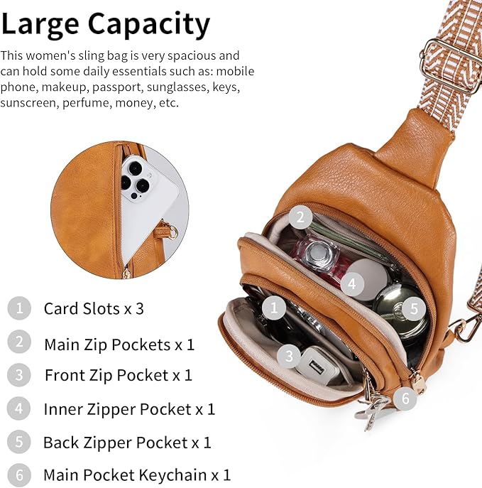 Crossbody Bags for Women Anti Theft Small Sling Handbag with Zipper Lock Vegan Leather RFID Blocking Chest Pure